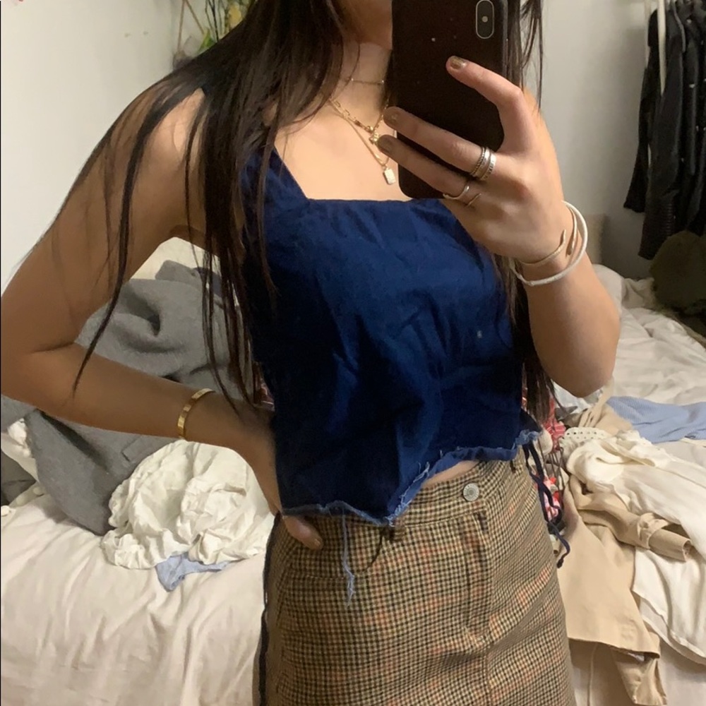 lace up zara denim top